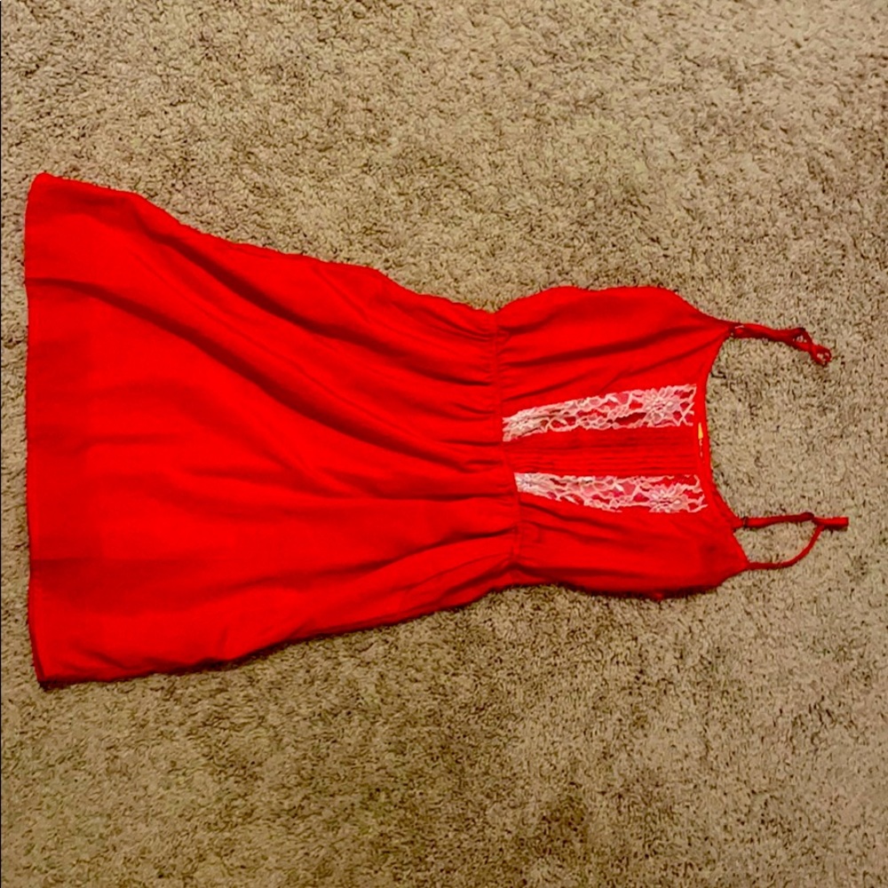 Red and white lace detail mini dress